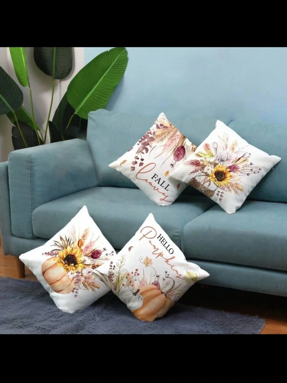 NWT- Set of 4- Fall- Pumpkin & Sunflower Decorative Throw Pillow Covers 18x18
